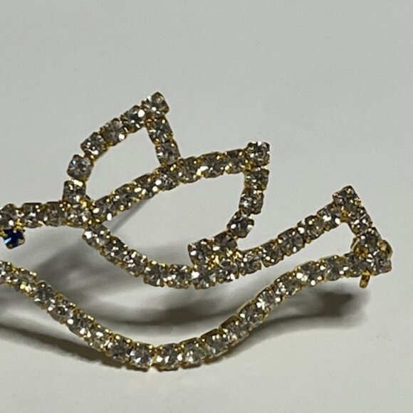 VTG Rhinestone Crystals Christmas Peace Dove Red Rose Brooch Pin 2.25" - Picture 4 of 14